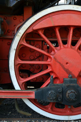Detail of the wheels of an old steam train