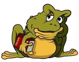 Thoughtful Frog With Book - Cartoon Illustration