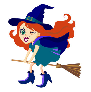pretty witch in white background vector cartoon for halloween