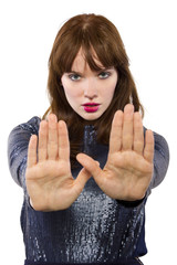 stylish woman refusing or saying no with hand gesture
