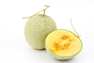 Melon cut on white background