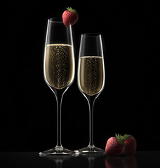 Champagnerglas und Erdbeere