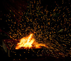 BBQ fire with sparks