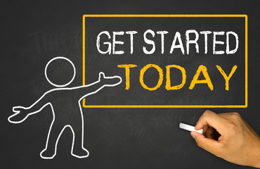 get started today and small people on chalkboard