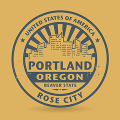 Grunge rubber stamp with name of Portland, Oregon
