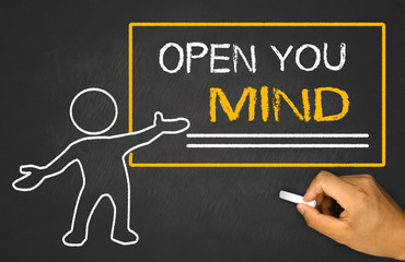 open your mind and small people on chalkboard