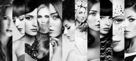 Poster Im Rahmen Beauty collage. Faces of women © Oleg Gekman