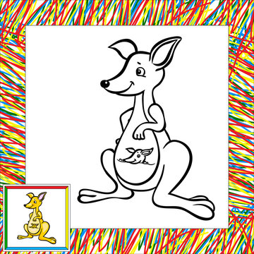 Cartoon kangaroo coloring book with border