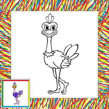 Cartoon ostrich coloring book with border