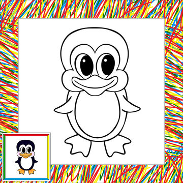Cartoon penguin coloring book with border