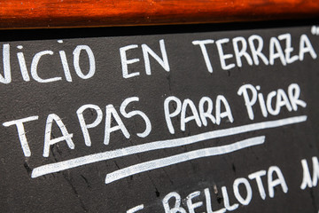 Tapas sign, spanish bar