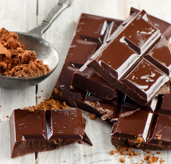 Cocoa powder and broken chocolate bar