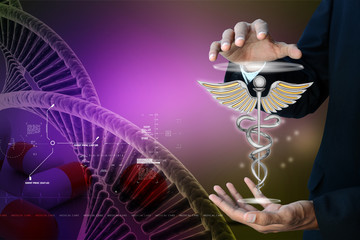 Man showing caduceus medical symbol