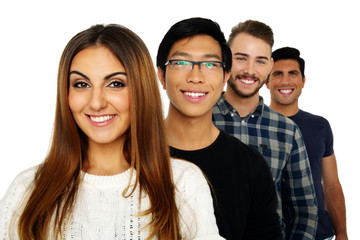 Portrait of a cheerful friends standing in a row