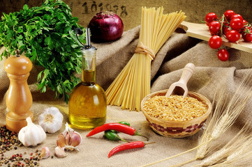 Traditional ingredients for seasoning pasta