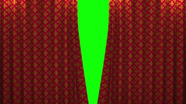 red and gold pattern curtain with green screen opening scene