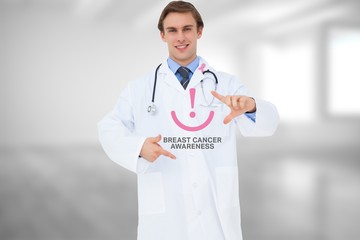 Doctor with breast cancer awareness message