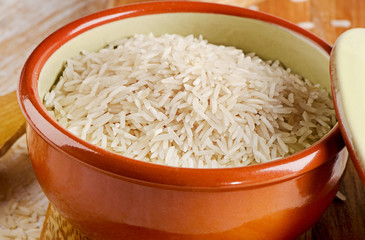 Rice in a clay bowl.
