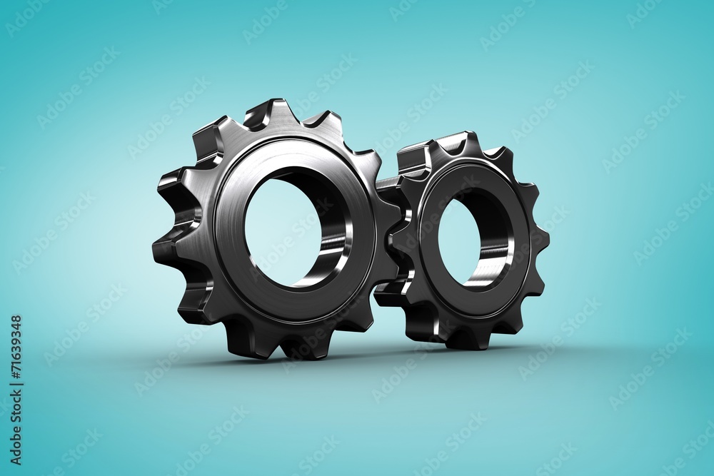 Poster composite image of metal cog and wheel connecting