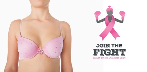 Composite image of midsection of woman in pink bra