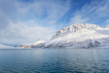 Fototapeta na wymiar Norwegian fjord, winter scenery