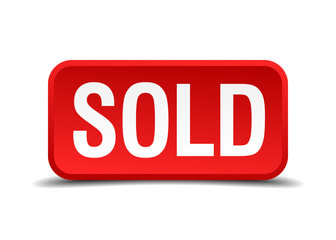Sold red 3d square button isolated on white