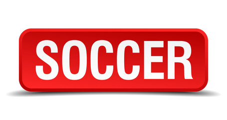 Soccer red 3d square button isolated on white