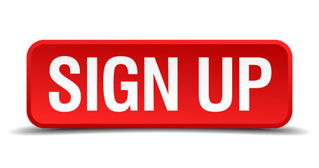 Sign up red 3d square button isolated on white