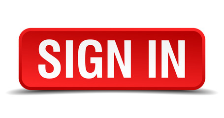Sign in red 3d square button isolated on white