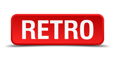 Retro red 3d square button isolated on white