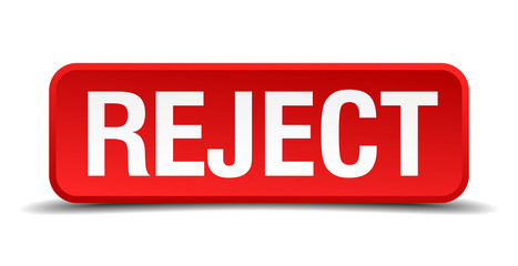 Reject red 3d square button isolated on white