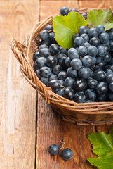 Black grapes in a basket on the table