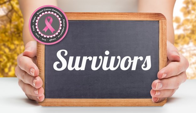 Composite image of females hands showing black board