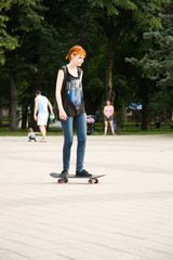 Beauty Girl Skating in gardens