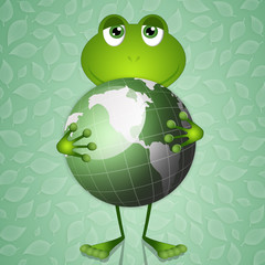 Fototapeta premium Funny frog with green earth