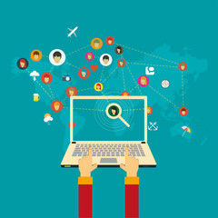 Flat design concept for social network illustration