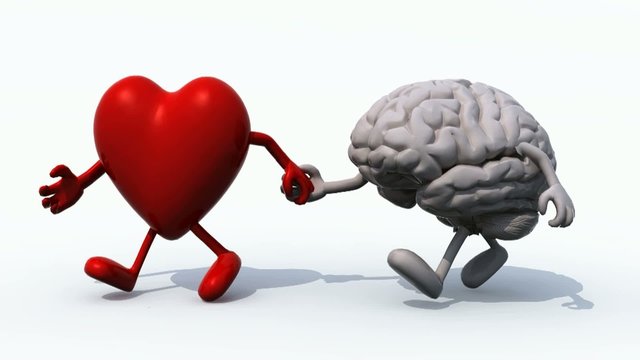 heart and brain that walk hand in hand, 3d animation loop