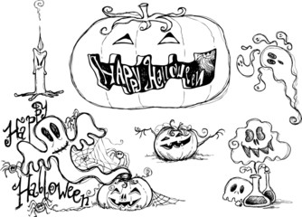 Halloween black sketched graphic elements