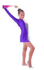 girl gymnast standing with ribbon