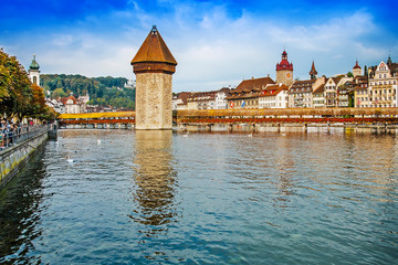 Cityscape of Lucerne with Chapel bridge, Switzerland