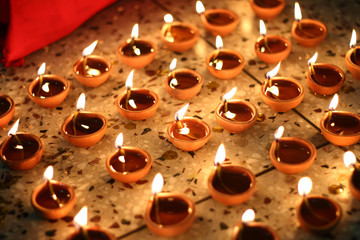 traditional oil lamps on diwali