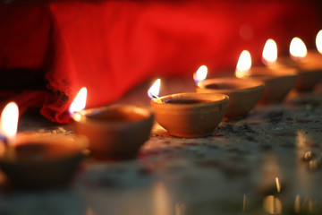 traditional oil lamps on diwali