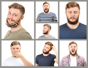 Fototapeta premium Emotion concept. Handsome man with beard collage