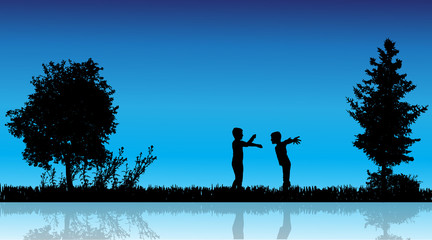 Vector silhouette of children.