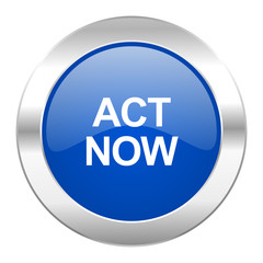 act now blue circle chrome web icon isolated