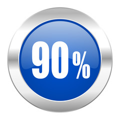 90 percent blue circle chrome web icon isolated