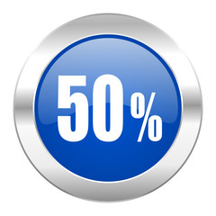 50 percent blue circle chrome web icon isolated