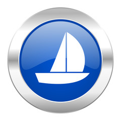yacht blue circle chrome web icon isolated