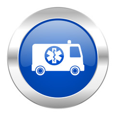 ambulance blue circle chrome web icon isolated