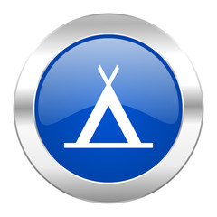 camp blue circle chrome web icon isolated